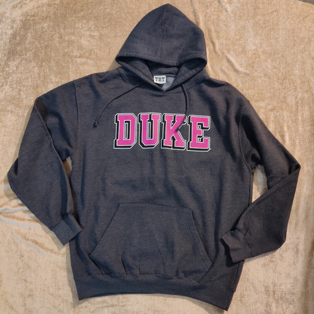 New DUKE Pink Logo Pullover Sweater Sweatshirt Hoodie Size L Dark Gray